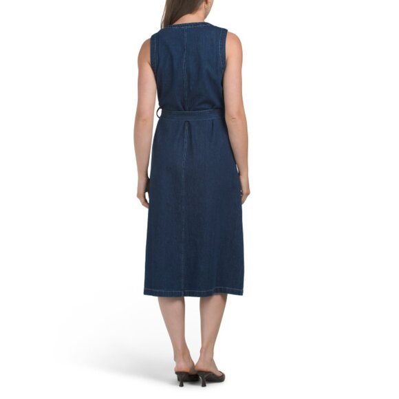 ZOE & CLAIRE Denim Blue Sleeveless Denim Midi Dress - Picture 2 of 2